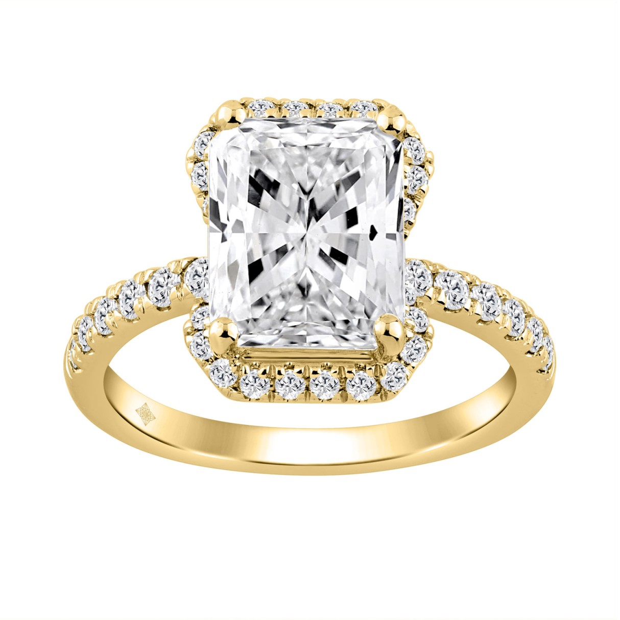 14K Yellow Gold Lab-Grown Diamond Ladies Halo Engagement Ring 4 1/2CT Elongated Radiant Cut Center & Round Diamond 4.00CT Radiant Center stone (Co - Image 1
