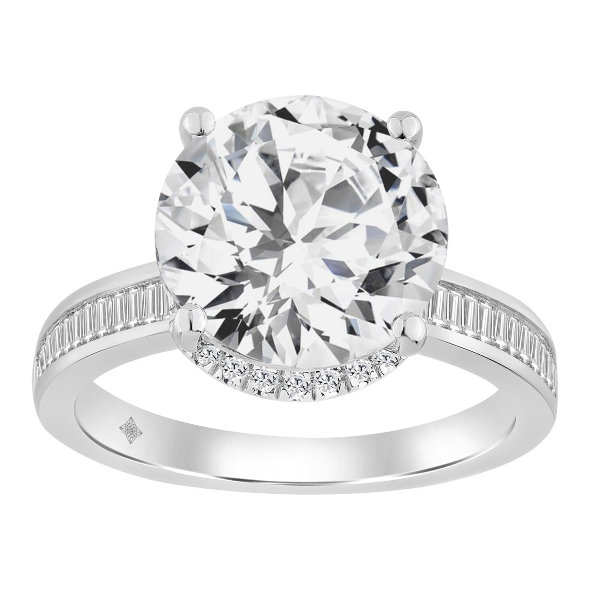 3 1/2CT Round Brilliant Diamond & Baguette Diamond Ladies Bridal Ring 14K White Gold Ladies Engagement Ring (3.00CT Round Center stone (Color F-G -Cl - Image 1