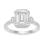 Elegance Ladies 14K White Gold 3 1/2CT Round Lab Grown Diamond Bridal Ring & Emerald Cut Halo Engagement Ring for Women (3.00CT Emerald Center stone (
