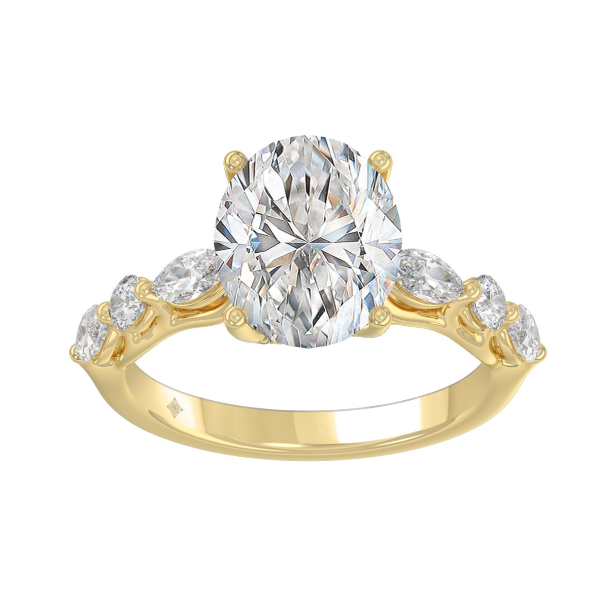 Elegant 14K Yellow Gold Bridal Fancy Ring for Ladies 3 3/4CT Round & Marquise& Oval Cut Diamonds 3.00CT Oval Center stone (Color F-G -Clarity - Image 1
