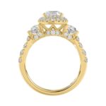 Elegant 14K Yellow Gold 3 1/4Ct Round Diamond Halo & Three-Stone Engagement Ring With Trapezoid Side Stones 2.00Ct Oval Center Stone (Color F-G -Clari - Image 2