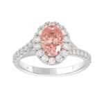 ETERNAL BLUSH COLLECTION 14K WHITE GOLD 1 1/2CT ROUND/OVAL DIAMOND LADIES RING (CENTER STONE PINK OVAL  DIAMOND 1.00CT)