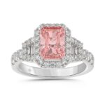 ETERNAL BLUSH COLLECTION 14K WHITE GOLD 2 3/4CT ROUND/BAGUETTE/RADIANT DIAMOND LADIES RING (CENTER STONE PINK RADIANT DIAMOND 2CT)