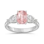 ETERNAL BLUSH COLLECTION 14K WHITE GOLD 3 1/6CT PINK CUSHION/PEAR DIAMOND LADIES RING (CENTER STONE PINK CUSHION DIAMOND 2CT)