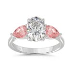 ETERNAL BLUSH COLLECTION 14K WHITE GOLD 3 5/8CT OVAL/PINK PEAR DIAMOND LADIES RING (CENTER STONE OVAL DIAMOND 2CT)