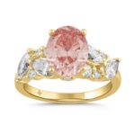 ETERNAL BLUSH COLLECTION LADIES RING 3 1/4CT ROUND/MARQUISE/OVAL DIAMOND 14K YELLOW GOLD (CENTER STONE PINK OVAL DIAMOND 2CT)