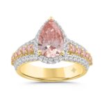 ETERNAL BLUSH COLLECTION LADIES RING 3 1/4CT ROUND/PEAR DIAMOND 14K YELLOW GOLD (CENTER STONE PINK PEAR DIAMOND 2CT)