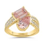 ETERNAL BLUSH COLLECTION LADIES RING 4CT ROUND/EMERALD/PEAR DIAMOND 14K YELLOW GOLD (CENTER STONE PINK EMERALD DIAMOND 1CT / PINK PEAR DIAMOND 1 1/2CT