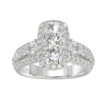 Ladies 14K White Gold 3 1/2CT Featuring Fashion Ring  with Round, Pear & Cushion Diamond 2.00CT Cushion  Center stone (Color F-G -Clarity VS1/VS2)