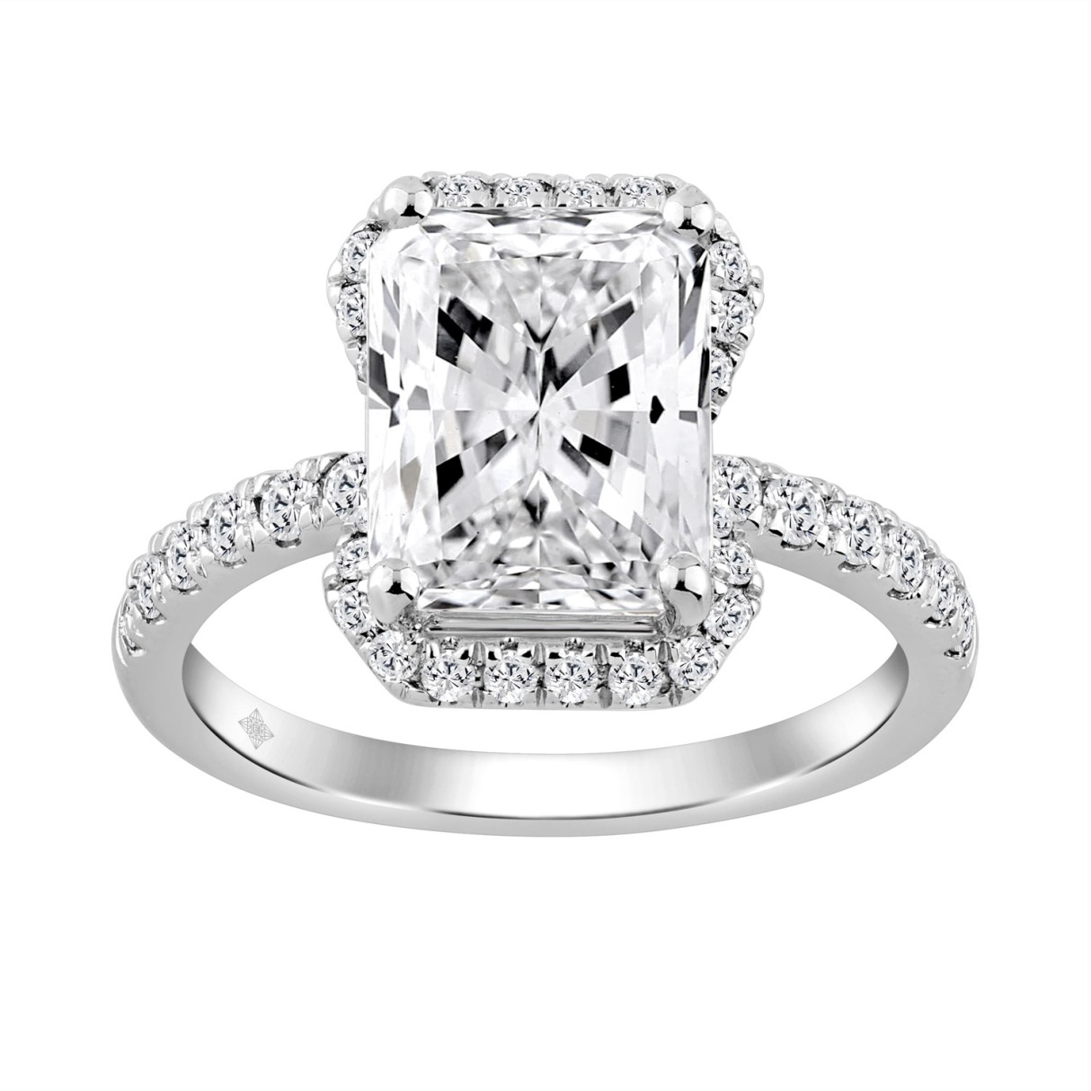 Ladies 14K White Gold Ladies Elegance-Ring 4 1/2CT Round & Radiant Lab Grown Cut Diamond 4.00CT Radiant Center stone (Color F-G -Clarity VS1/VS2) - Image 1