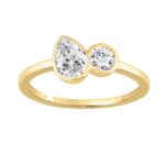 Ladies 3/4 CT Collection Linked Hearts Lab-Grown Diamond Engagement Ring in 10K Yellow Gold Pear & Round Cut Diamond (Color F-G Clarity VS1/VS2)