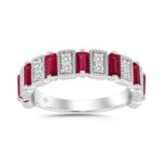 LADIES BAND 1/3CT ROUND/BAGUETTE DIAMOND 14K WHITE GOLD (RUBY DIAMOND 3/4CT )
