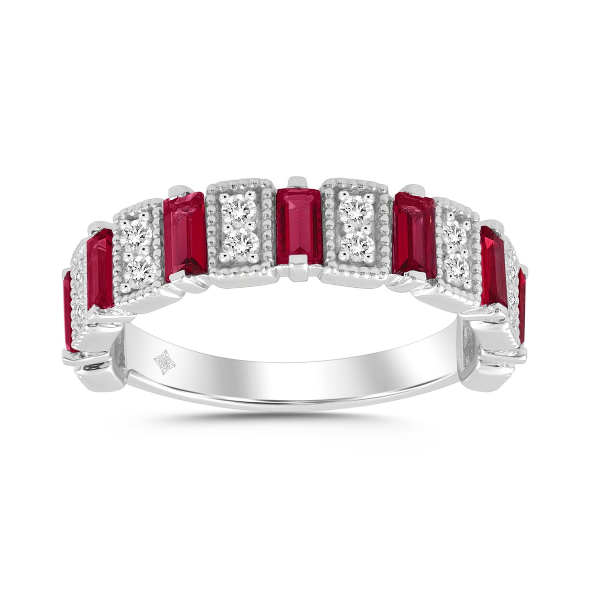 LADIES BAND 1/3CT ROUND/BAGUETTE DIAMOND 14K WHITE GOLD (RUBY DIAMOND 3/4CT ) - Image 1