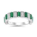 LADIES BAND 1/3CT ROUND/BAGUETTE EMERALD DIAMOND 14K WHITE GOLD (CENTER STONE EMERALD DIAMOND 3/4CT )