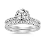LADIES BRIDAL SET 1 1/2CT ROUND DIAMOND 14K WHITE GOLD