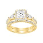 LADIES BRIDAL SET 2CT ROUND/PRINCESS/PEAR  DIAMOND 14K YELLOW GOLD (CENTER STONE PRINCESS DIAMOND 1CT )