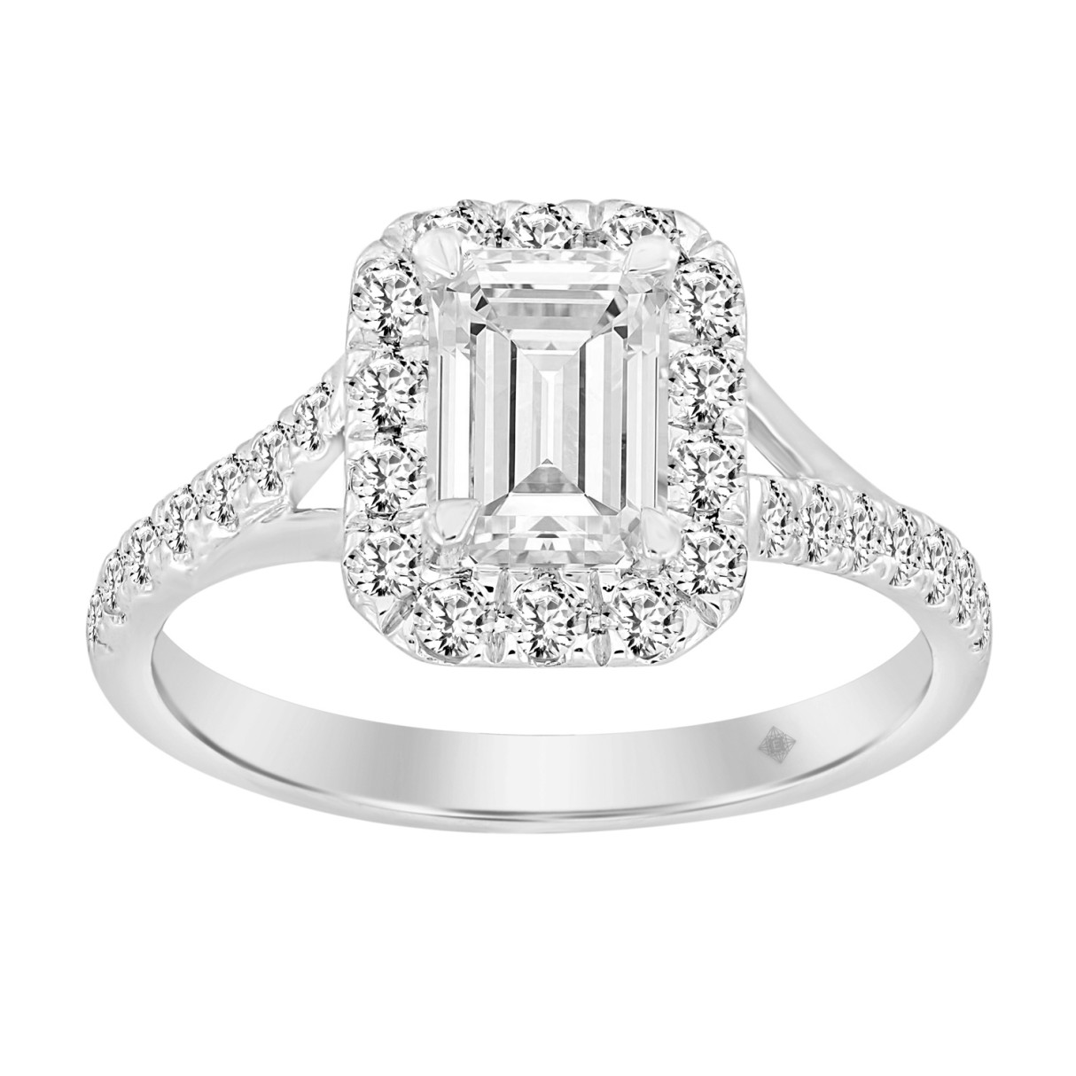 LADIES RING 1 1/2CT ROUND/EMERALD DIAMOND 14K WHITE GOLD (CENTER STONE EMERALD DIAMOND 1CT) - Image 1