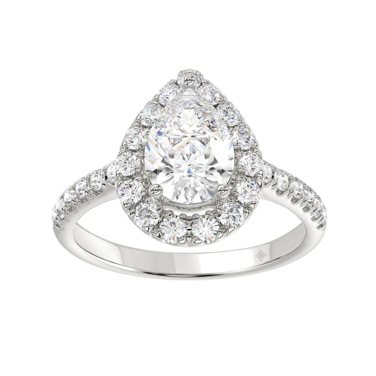 LADIES RING 1 1/2CT ROUND/PEAR DIAMOND 14K WHITE GOLD (CENTER STONE PEAR DIAMOND 1CT) - Image 1