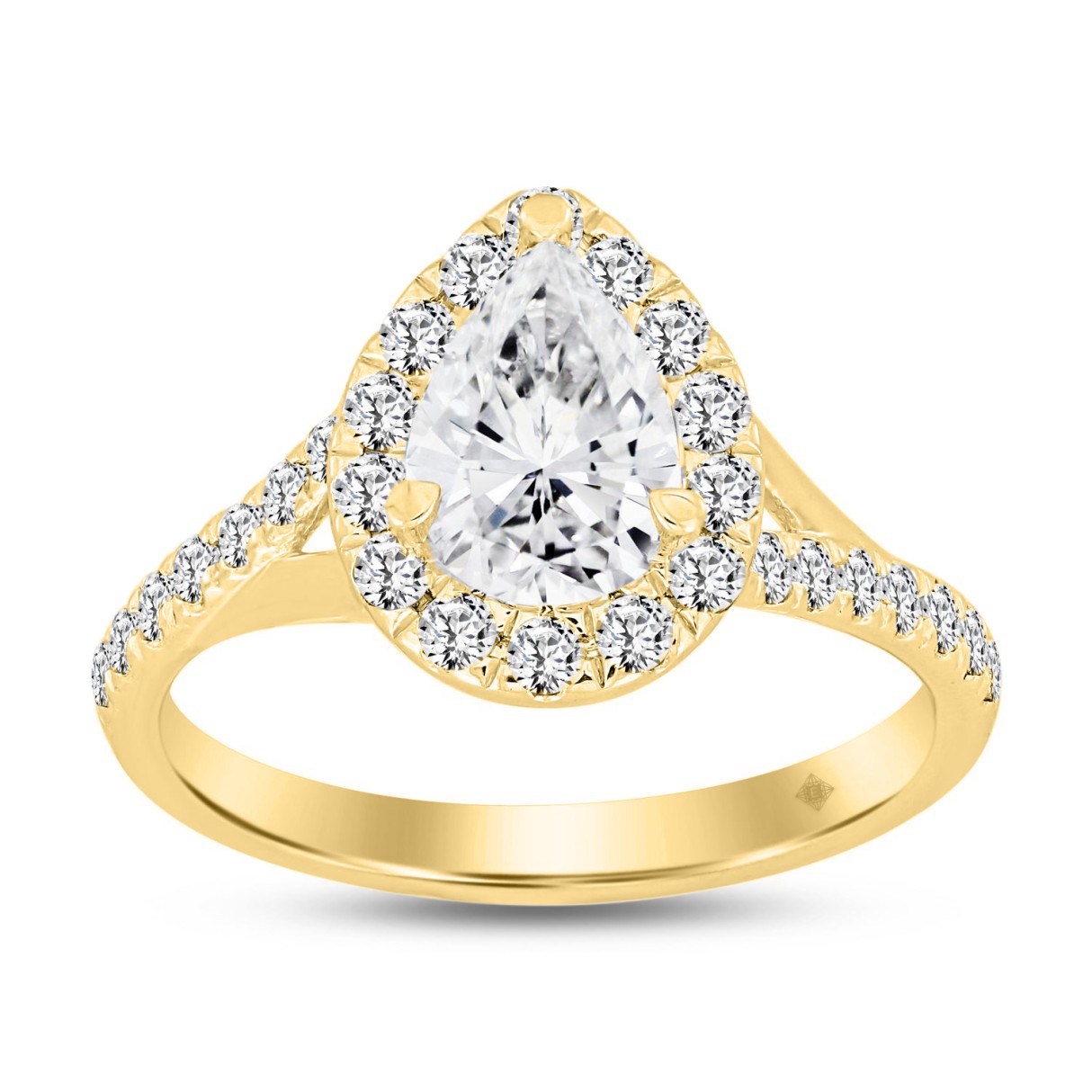 LADIES RING 1 1/2CT ROUND/PEAR DIAMOND 14K YELLOW GOLD (CENTER STONE PEAR DIAMOND 1CT) - Image 1