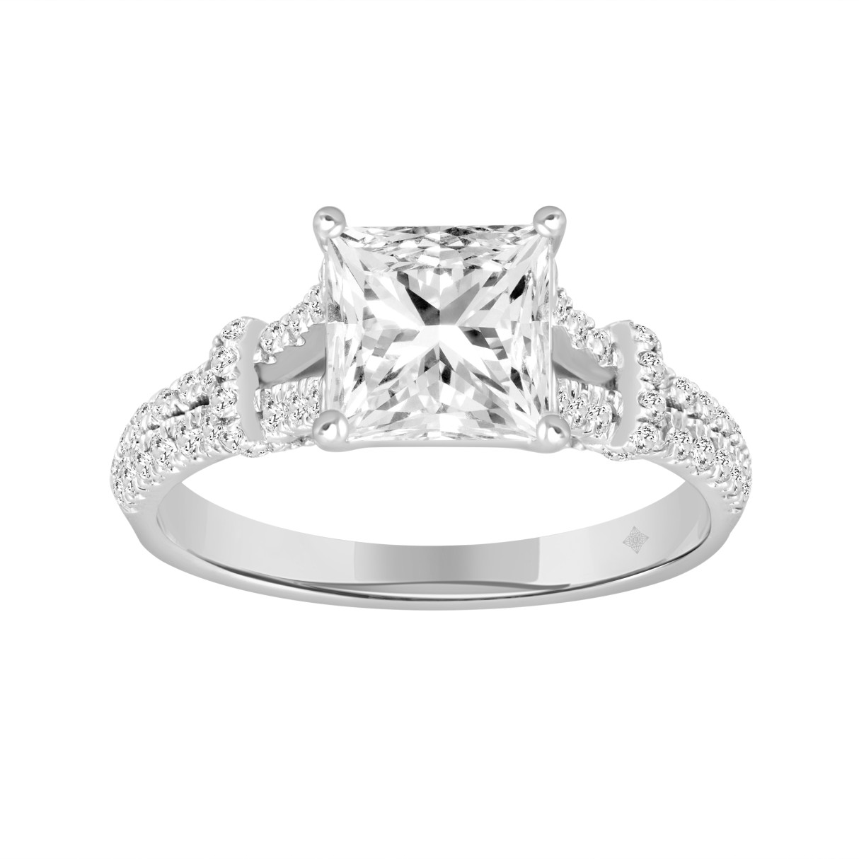 LADIES RING 1 3/4CT ROUND/PRINCESS DIAMOND 14K WHITE GOLD (CENTER STONE PRINCESS DIAMOND 1 1/2CT ) - Image 1