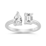 LADIES RING 1CT EMERALD/PEAR DIAMOND 14K WHITE GOLD