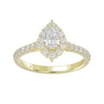 LADIES RING 1CT ROUND/PEAR DIAMOND 14K YELLOW GOLD (CENTER STONE PEAR DIAMOND 1/2CT)