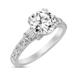 LADIES RING 2 1/2CT ROUND/BAGUETTE DIAMOND 14K WHITE GOLD (CENTER STONE ROUND DIAMOND 2CT ) - Image 3