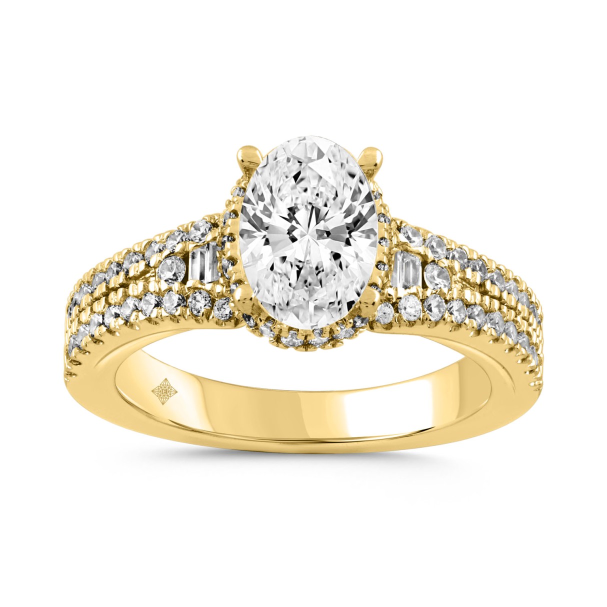 LADIES RING 2 1/2CT ROUND/BAGUETTE/OVAL DIAMOND 14K YELLOW GOLD (CENTER STONE OVAL DIAMOND 3.00CT) - Image 1