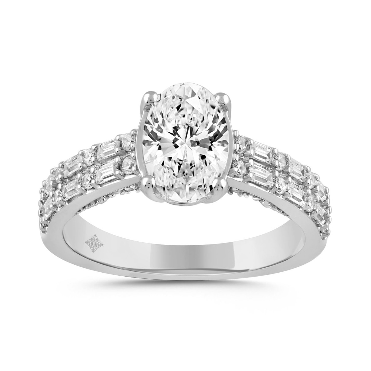 LADIES RING 2 1/2CT ROUND/BAGUETTE/OVAL DIAMOND 14K WHITE GOLD (CENTER STONE OVAL DIAMOND 2CT ) - Image 1