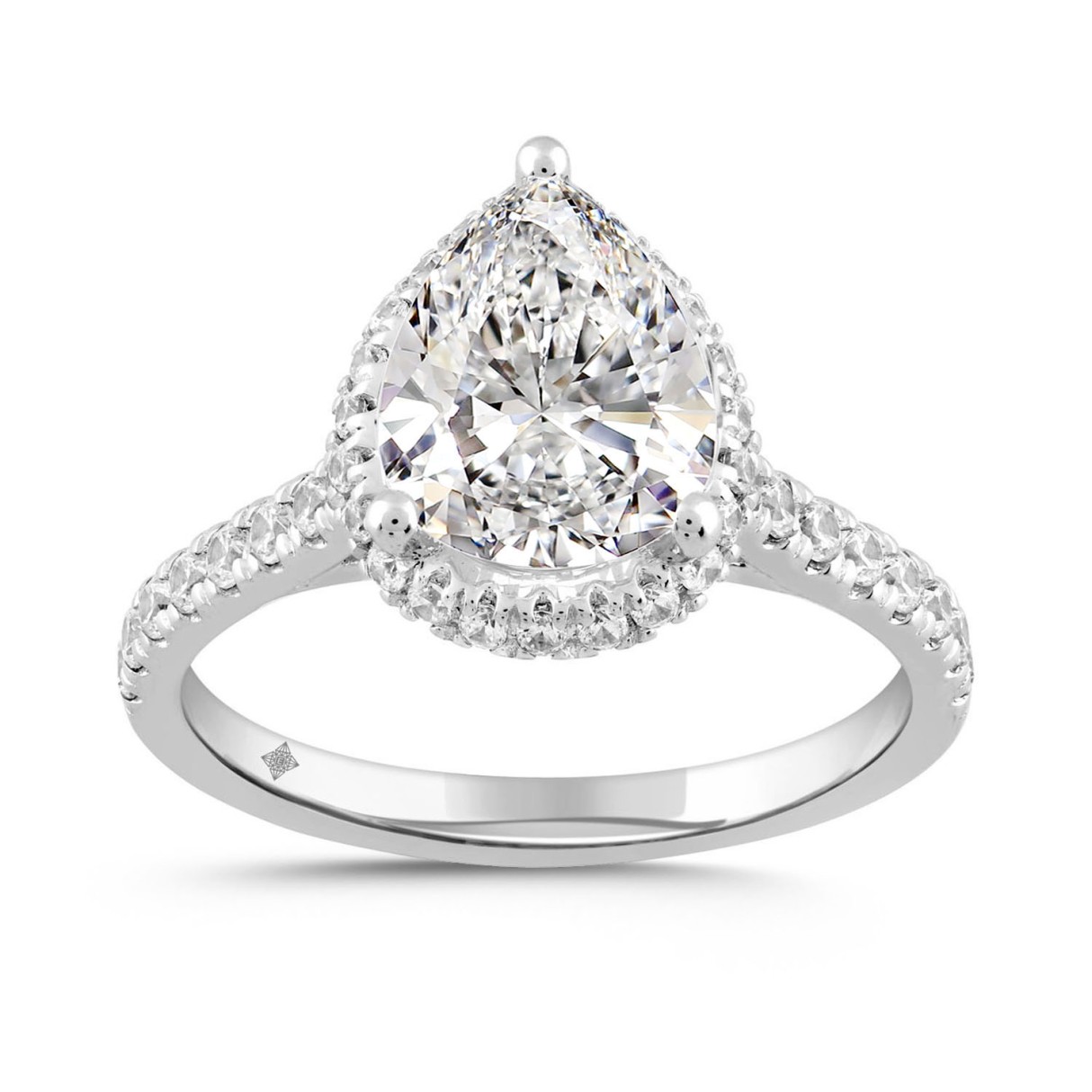 LADIES RING 2 1/2CT ROUND/PEAR DIAMOND 14K WHITE GOLD (CENTER STONE PEAR DIAMOND 2CT ) - Image 1