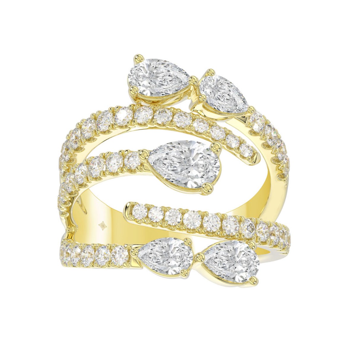 LADIES RING 2 1/2CT ROUND/PEAR DIAMOND 14K YELLOW GOLD - Image 1