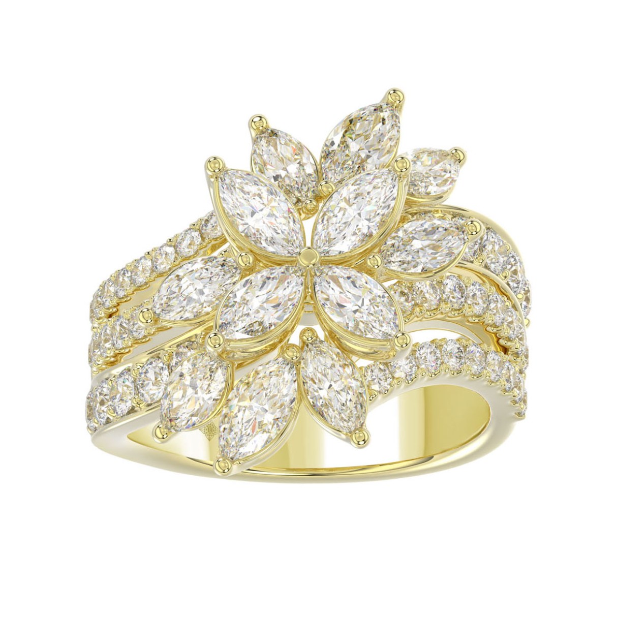 LADIES RING 2 1/4CT ROUND/MARQUISE DIAMOND 14K YELLOW GOLD - Image 1