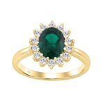LADIES RING 2 1/5CT ROUND/GREEN EMERALD OVAL DIAMOND 14K YELLOW GOLD (CENTER STONE GREEN EMERALD OVAL DIAMOND 1 7/8CT )