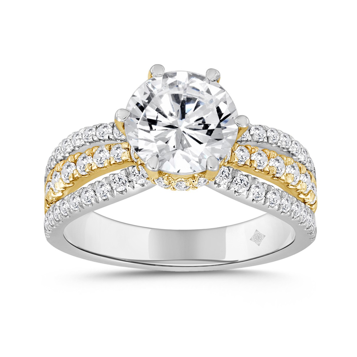 LADIES RING 2 3/4 CT ROUND DIAMOND 14K WHITE/YELLOW GOLD (CENTER STONE ROUND DIAMOND 2CT ) - Image 1