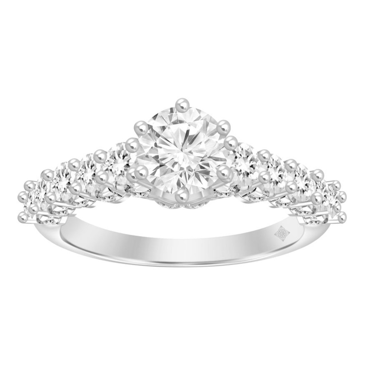 LADIES RING 2CT ROUND DIAMOND 14K WHITE GOLD (CENTER STONE ROUND DIAMOND 1CT ) - Image 1
