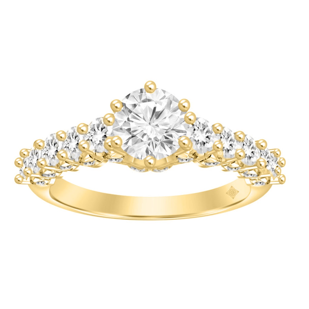 LADIES RING 2CT ROUND DIAMOND 14K YELLOW GOLD (CENTER STONE ROUND DIAMOND 1CT ) - Image 1