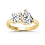 LADIES RING 2CT ROUND/PEAR DIAMOND 14K YELLOW GOLD