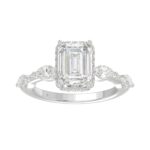 LADIES RING 3 1/2CT ROUND/MARQUISE/EMERALD DIAMOND 14K WHITE GOLD (CENTER STONE EMERALD DIAMOND 3.00CT)