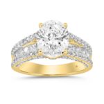 LADIES RING 3 1/2CT ROUND/PRINCESS/OVAL DIAMOND 14K YELLOW GOLD (CENTER STONE OVAL DIAMOND 2CT )