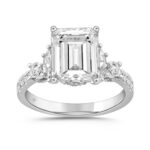 LADIES RING 3 3/4CT ROUND/MARQUISE DIAMOND 14K WHITE GOLD (CENTER STONE EMERALD DIAMOND 3.00CT)