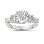 LADIES RING 3 3/4CT ROUND/TRAPEZOID/BAGUETTE DIAMOND 14K WHITE GOLD (CENTER STONE ROUND DIAMOND 2CT )