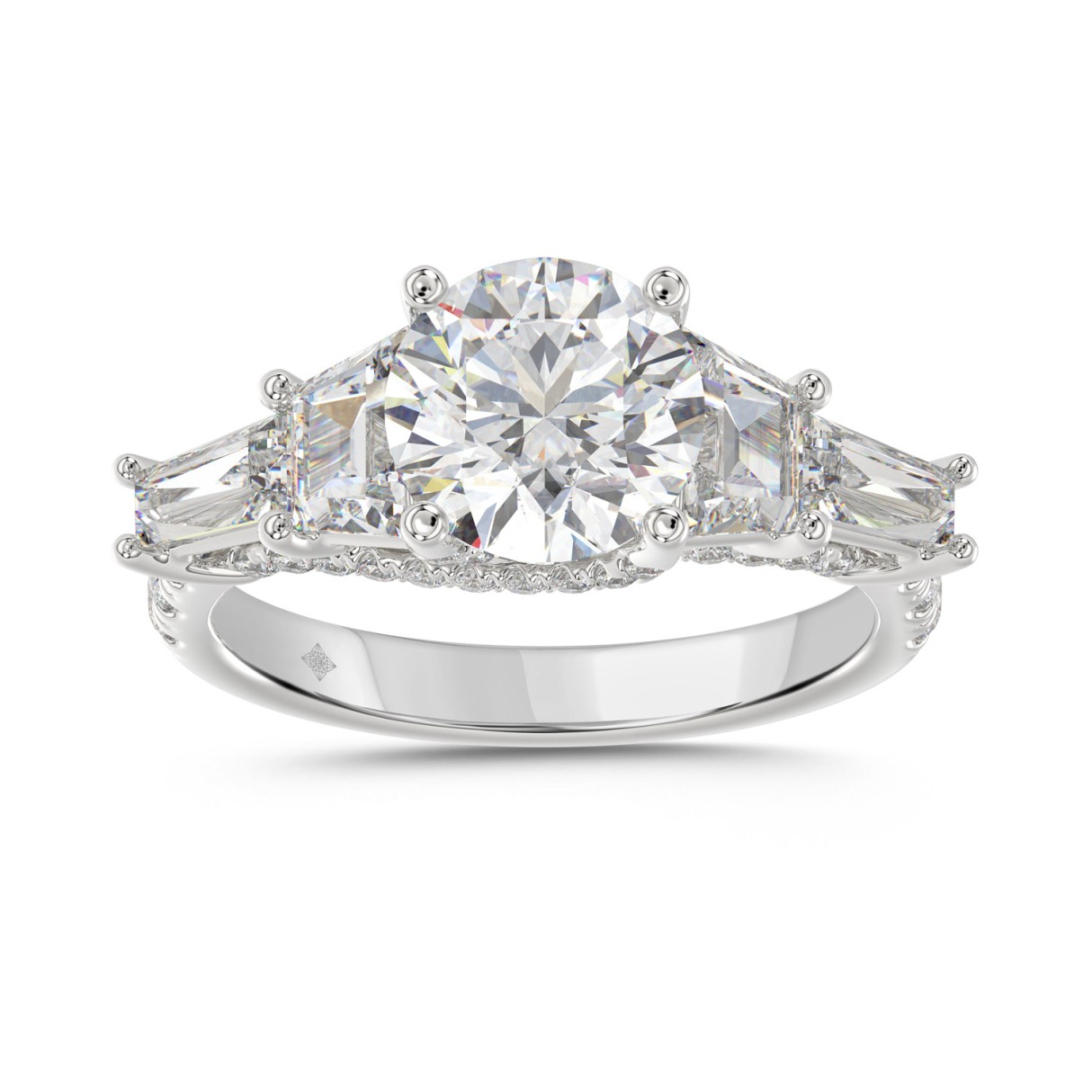 LADIES RING 3 3/4CT ROUND/TRAPEZOID/BAGUETTE DIAMOND 14K WHITE GOLD (CENTER STONE ROUND DIAMOND 2CT ) - Image 1