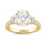 LADIES RING 3.00CT ROUND/OVAL/TRAPEZOID DIAMOND 14K YELLOW GOLD (CENTER STONE OVAL DIAMOND 2.00CT)