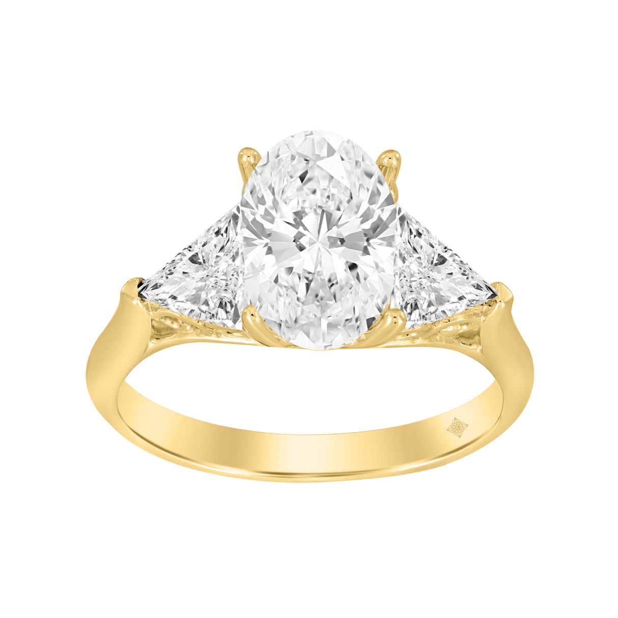 LADIES RING 3CT OVAL/TRILLION DIAMOND 14K YELLOW GOLD (CENTER STONE OVAL DIAMOND 2CT ) - Image 1