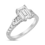 LADIES RING 3CT ROUND/BAGUETTE/EMERALD DIAMOND 14K WHITE GOLD (CENTER STONE EMERALD DIAMOND 2CT ) - Image 3