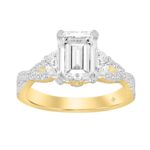 LADIES RING 3CT ROUND/HALF MOON/EMERALD DIAMOND 14K YELLOW GOLD (CENTER STONE EMERALD DIAMOND 2CT )