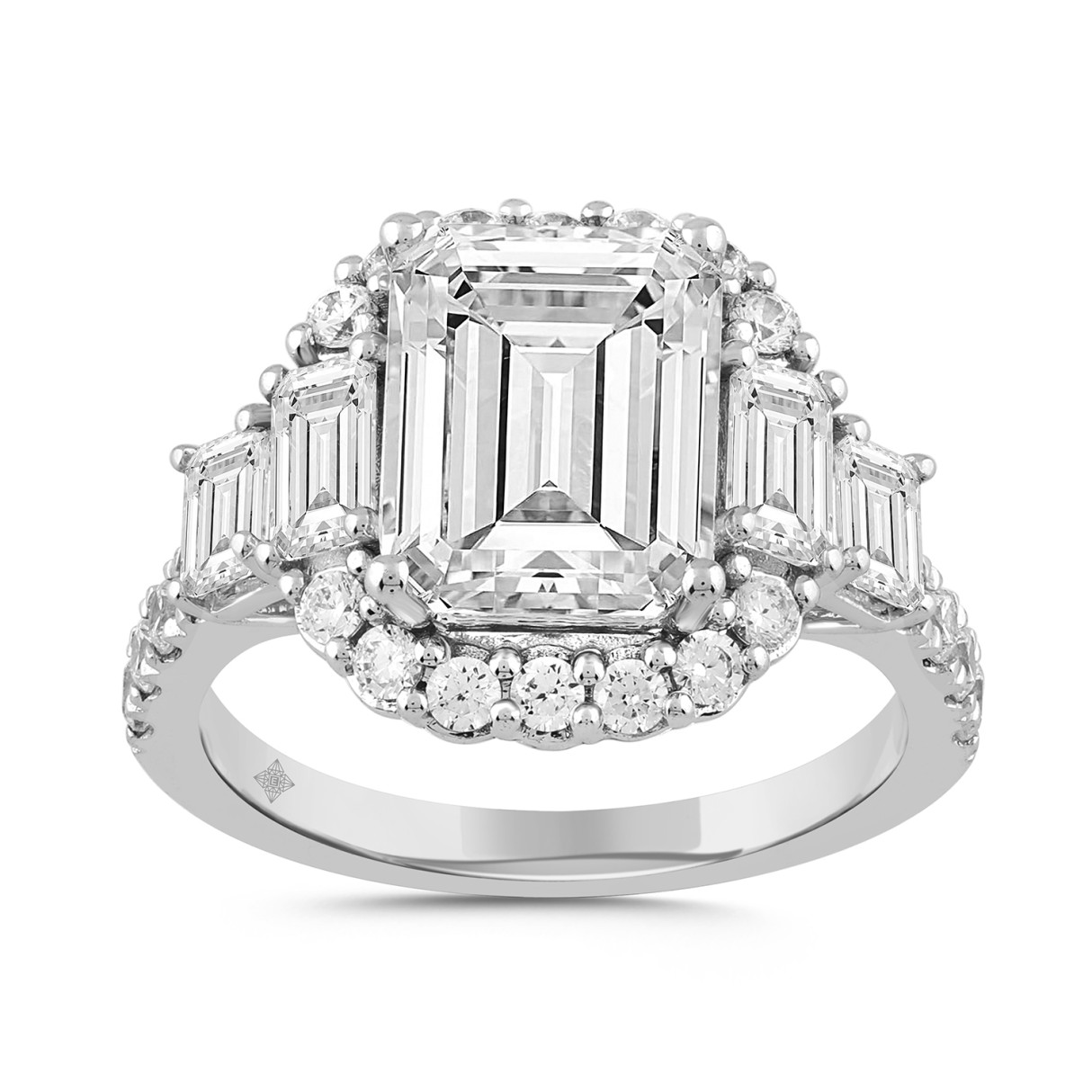 LADIES RING 4 1/2CT ROUND/EMERALD DIAMOND 14K WHITE GOLD - Image 1