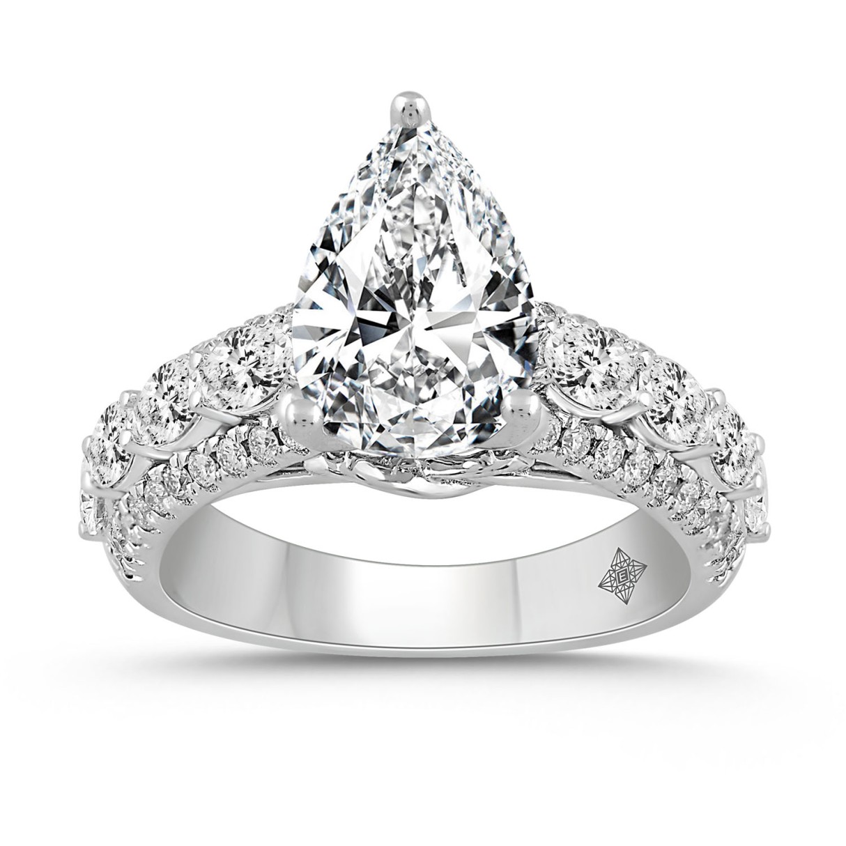 LADIES RING 4 1/4CT ROUND/PEAR/OVAL DIAMOND 14K WHITE GOLD (CENTER STONE PEAR DIAMOND 3CT ) - Image 1