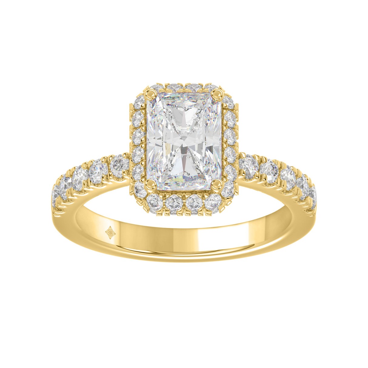 LADIES RING 4.00CT ROUND DIAMOND 18K YELLOW GOLD (CENTER STONE EMERALD DIAMOND 3CT ) - Image 1
