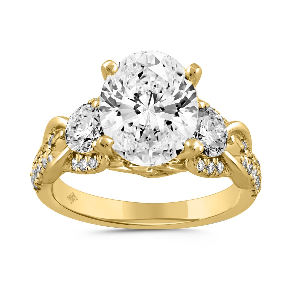 LADIES RING 4CT ROUND/OVAL DIAMOND 14K YELLOW GOLD (CENTER STONE OVAL DIAMOND 3CT ) - Image 1